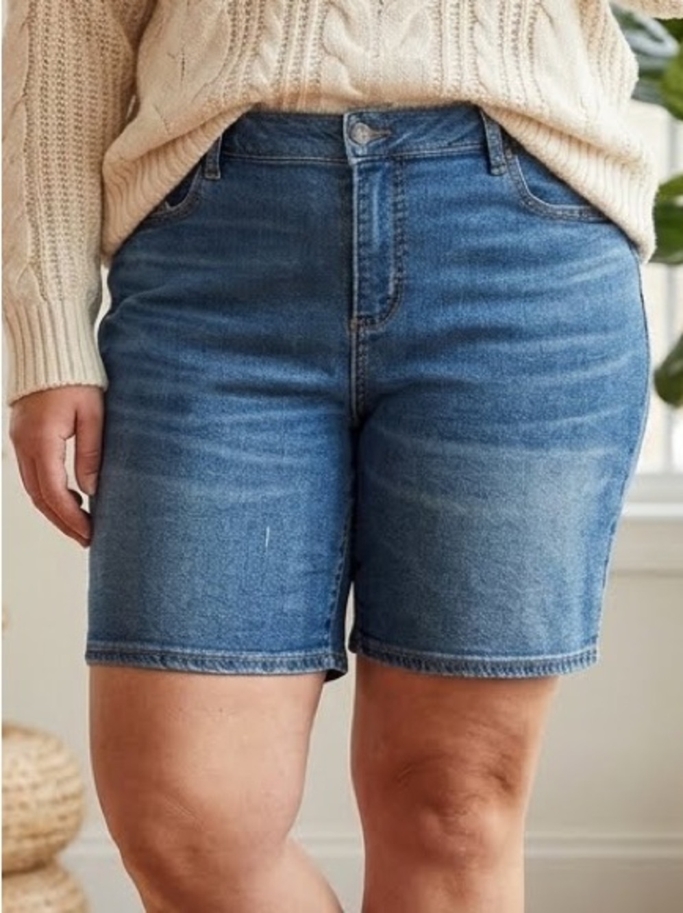Lands' End Shorts Mid-Rise Stretch Denim Mid-Length Medium Blue 16 GUC